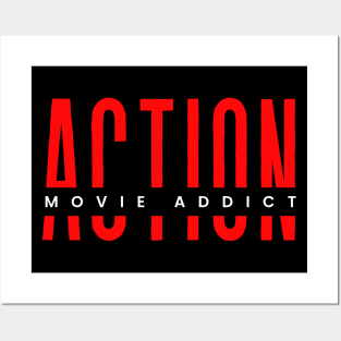 Action movie addict red and white typography design Posters and Art